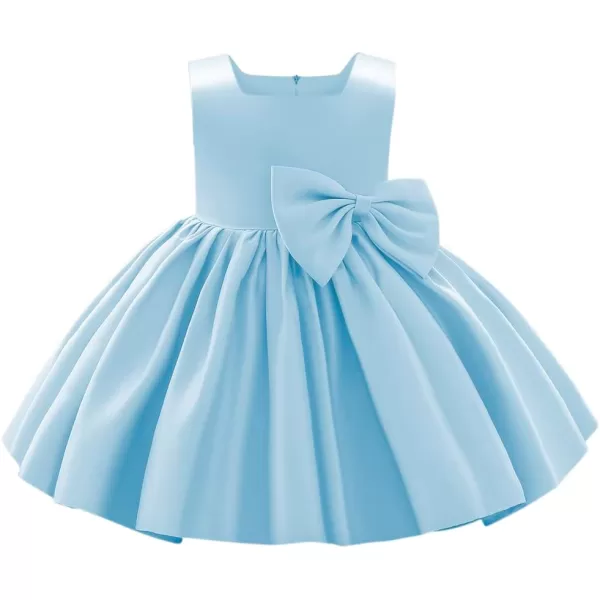 IDOPIP Flower Girl Bowknot Tutu Dress for Kids Baby Princess Wedding Bridesmaid Birthday Party Pageant Baptism Dresses 6M10TBlue