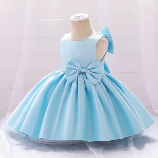 IDOPIP Flower Girl Bowknot Tutu Dress for Kids Baby Princess Wedding Bridesmaid Birthday Party Pageant Baptism Dresses 6M10TBlue