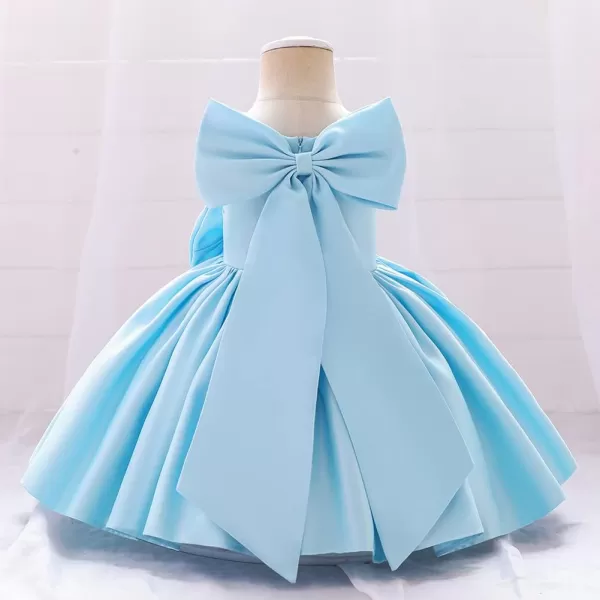 IDOPIP Flower Girl Bowknot Tutu Dress for Kids Baby Princess Wedding Bridesmaid Birthday Party Pageant Baptism Dresses 6M10TBlue