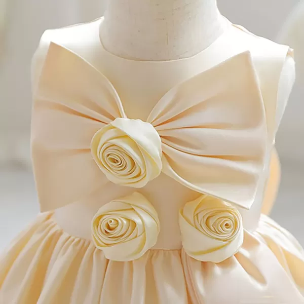 IDOPIP Flower Girl Bowknot Tutu Dress for Kids Baby Princess Wedding Bridesmaid Birthday Party Pageant Baptism Dresses 6M10TChampagne  Rose Bow