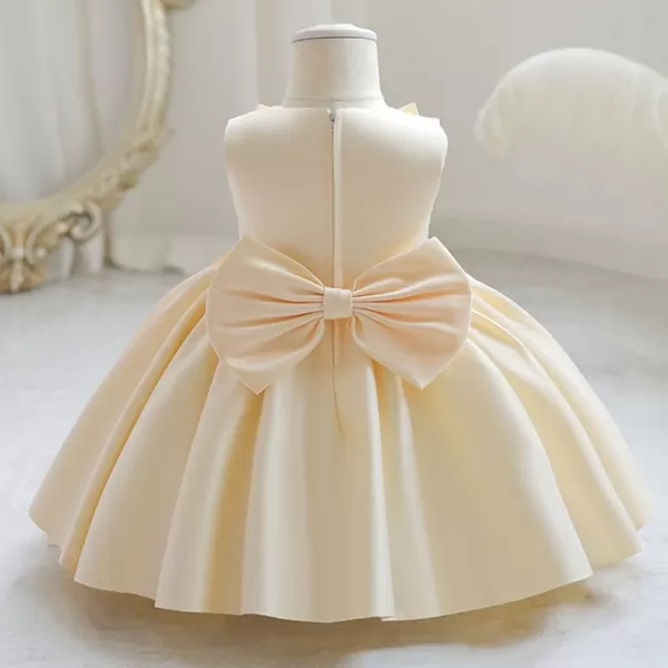 IDOPIP Flower Girl Bowknot Tutu Dress for Kids Baby Princess Wedding Bridesmaid Birthday Party Pageant Baptism Dresses 6M10TChampagne  Rose Bow