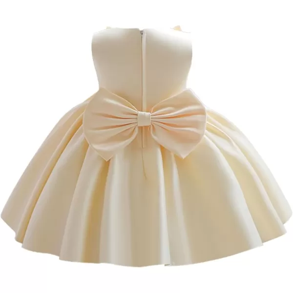 IDOPIP Flower Girl Bowknot Tutu Dress for Kids Baby Princess Wedding Bridesmaid Birthday Party Pageant Baptism Dresses 6M10TChampagne  Rose Bow