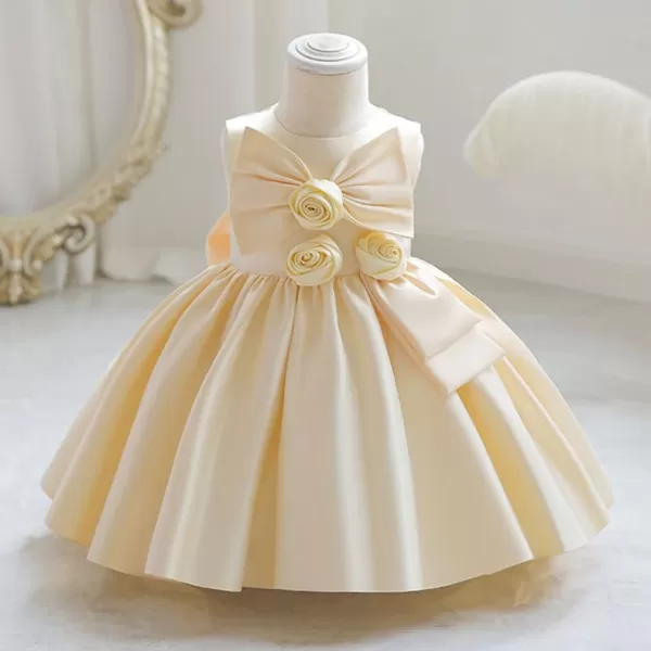 IDOPIP Flower Girl Bowknot Tutu Dress for Kids Baby Princess Wedding Bridesmaid Birthday Party Pageant Baptism Dresses 6M10TChampagne  Rose Bow