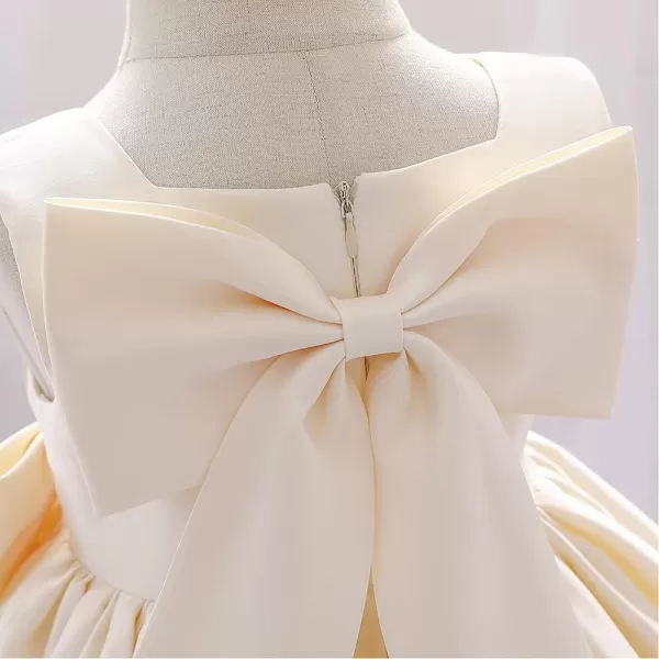 IDOPIP Flower Girl Bowknot Tutu Dress for Kids Baby Princess Wedding Bridesmaid Birthday Party Pageant Baptism Dresses 6M10TChampagne