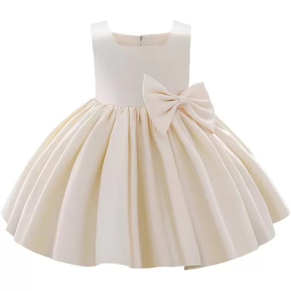 IDOPIP Flower Girl Bowknot Tutu Dress for Kids Baby Princess Wedding Bridesmaid Birthday Party Pageant Baptism Dresses 6M10TChampagne