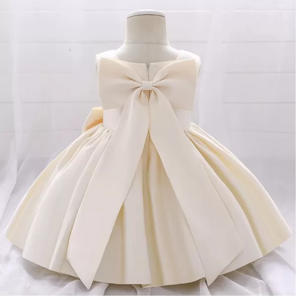 IDOPIP Flower Girl Bowknot Tutu Dress for Kids Baby Princess Wedding Bridesmaid Birthday Party Pageant Baptism Dresses 6M10TChampagne