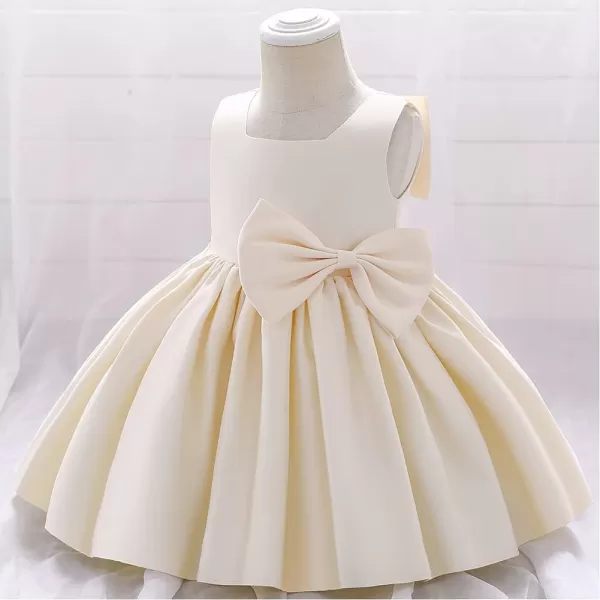 IDOPIP Flower Girl Bowknot Tutu Dress for Kids Baby Princess Wedding Bridesmaid Birthday Party Pageant Baptism Dresses 6M10TChampagne