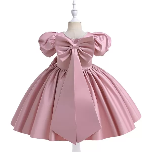 IDOPIP Flower Girl Bowknot Tutu Dress for Kids Baby Princess Wedding Bridesmaid Birthday Party Pageant Baptism Dresses 6M10TDusty Pink  Puff Sleeve