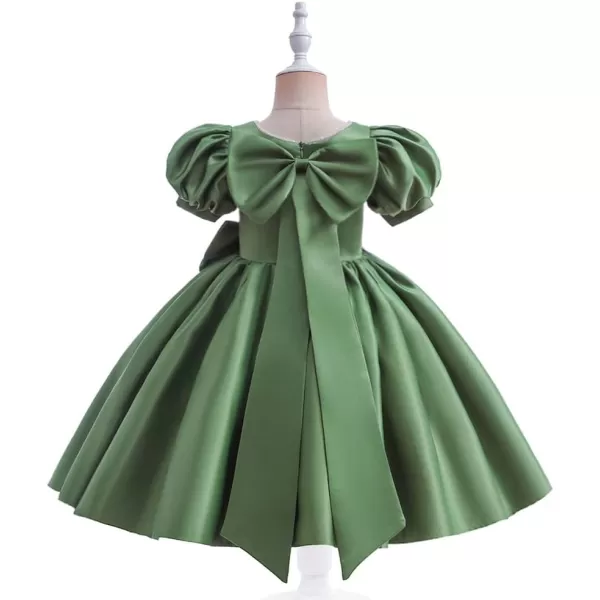 IDOPIP Flower Girl Bowknot Tutu Dress for Kids Baby Princess Wedding Bridesmaid Birthday Party Pageant Baptism Dresses 6M10TGreen  Puff Sleeve