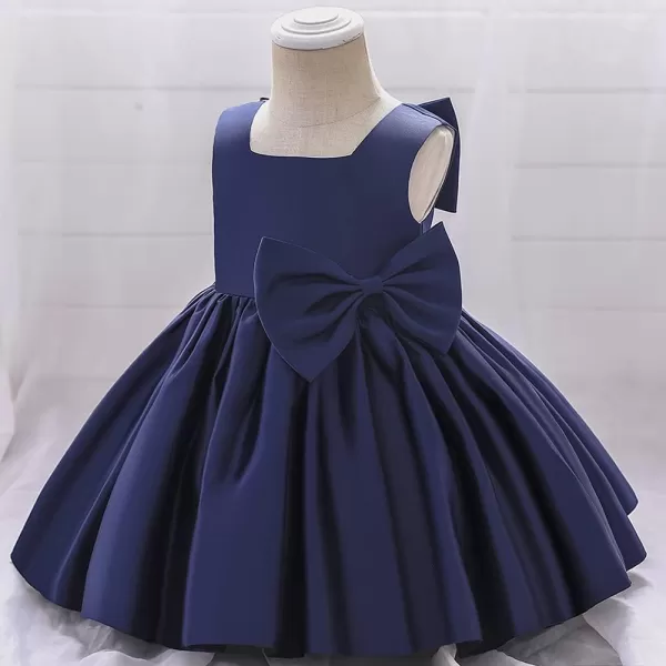 IDOPIP Flower Girl Bowknot Tutu Dress for Kids Baby Princess Wedding Bridesmaid Birthday Party Pageant Baptism Dresses 6M10TNavy Blue