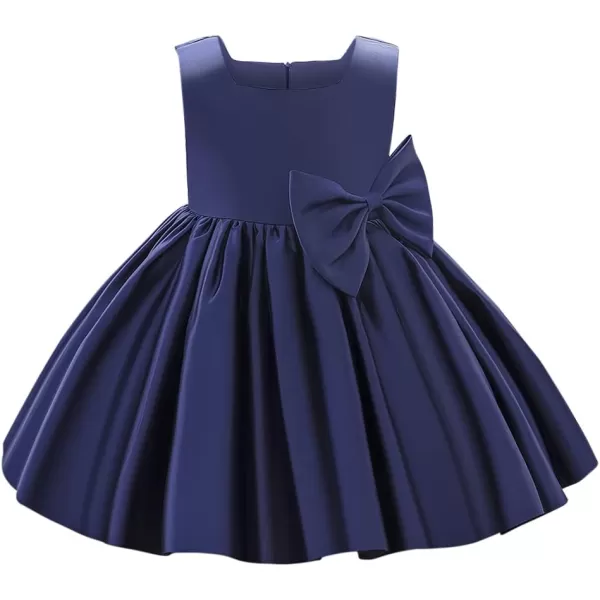 IDOPIP Flower Girl Bowknot Tutu Dress for Kids Baby Princess Wedding Bridesmaid Birthday Party Pageant Baptism Dresses 6M10TNavy Blue