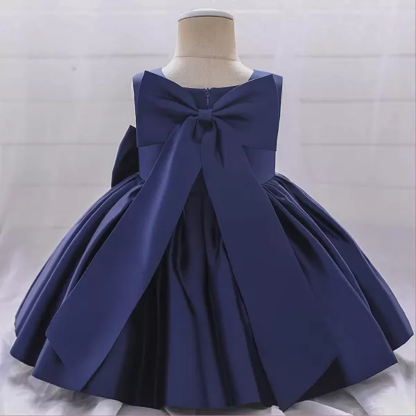 IDOPIP Flower Girl Bowknot Tutu Dress for Kids Baby Princess Wedding Bridesmaid Birthday Party Pageant Baptism Dresses 6M10TNavy Blue