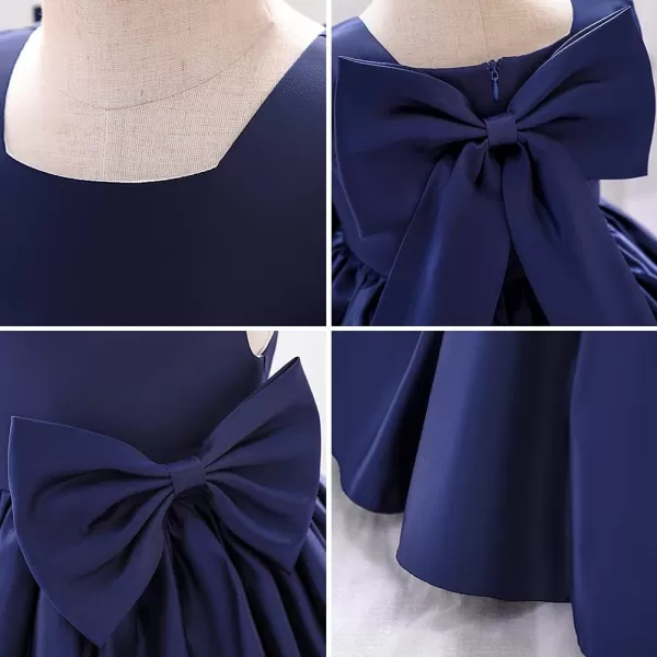 IDOPIP Flower Girl Bowknot Tutu Dress for Kids Baby Princess Wedding Bridesmaid Birthday Party Pageant Baptism Dresses 6M10TNavy Blue