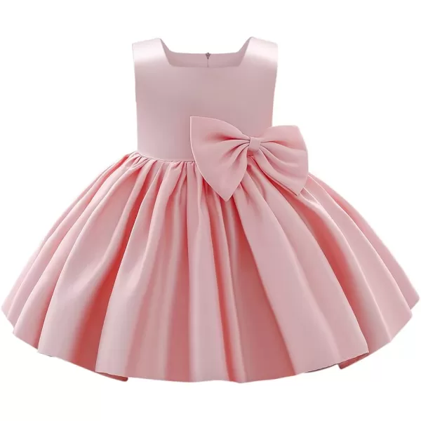 IDOPIP Flower Girl Bowknot Tutu Dress for Kids Baby Princess Wedding Bridesmaid Birthday Party Pageant Baptism Dresses 6M10TPink