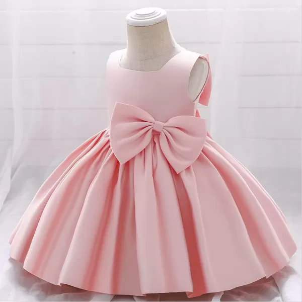 IDOPIP Flower Girl Bowknot Tutu Dress for Kids Baby Princess Wedding Bridesmaid Birthday Party Pageant Baptism Dresses 6M10TPink