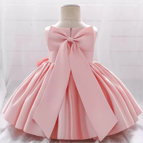 IDOPIP Flower Girl Bowknot Tutu Dress for Kids Baby Princess Wedding Bridesmaid Birthday Party Pageant Baptism Dresses 6M10TPink