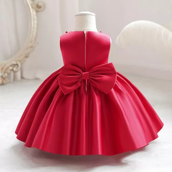 IDOPIP Flower Girl Bowknot Tutu Dress for Kids Baby Princess Wedding Bridesmaid Birthday Party Pageant Baptism Dresses 6M10TRed  Rose Bow