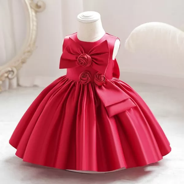 IDOPIP Flower Girl Bowknot Tutu Dress for Kids Baby Princess Wedding Bridesmaid Birthday Party Pageant Baptism Dresses 6M10TRed  Rose Bow