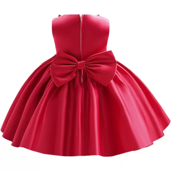 IDOPIP Flower Girl Bowknot Tutu Dress for Kids Baby Princess Wedding Bridesmaid Birthday Party Pageant Baptism Dresses 6M10TRed  Rose Bow