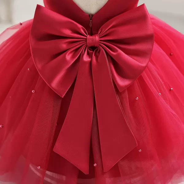 IDOPIP Flower Girl Bowknot Tutu Dress for Kids Baby Princess Wedding Bridesmaid Birthday Party Pageant Baptism Dresses 6M10TRed  Vback