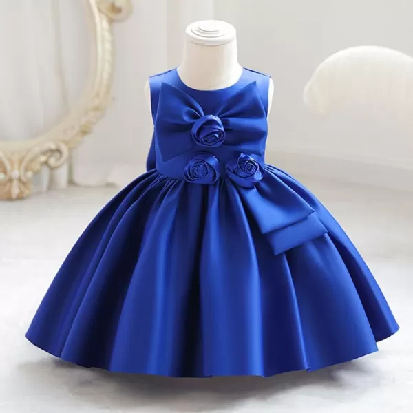 IDOPIP Flower Girl Bowknot Tutu Dress for Kids Baby Princess Wedding Bridesmaid Birthday Party Pageant Baptism Dresses 6M10TRoyal Blue  Rose Bow