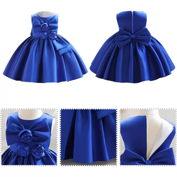 IDOPIP Flower Girl Bowknot Tutu Dress for Kids Baby Princess Wedding Bridesmaid Birthday Party Pageant Baptism Dresses 6M10TRoyal Blue  Rose Bow