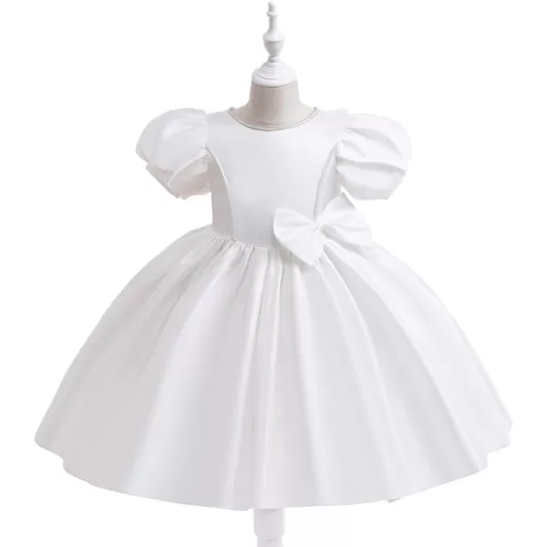 IDOPIP Flower Girl Bowknot Tutu Dress for Kids Baby Princess Wedding Bridesmaid Birthday Party Pageant Baptism Dresses 6M10TWhite  Puff Sleeve