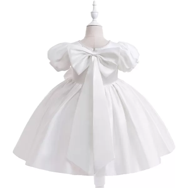 IDOPIP Flower Girl Bowknot Tutu Dress for Kids Baby Princess Wedding Bridesmaid Birthday Party Pageant Baptism Dresses 6M10TWhite  Puff Sleeve