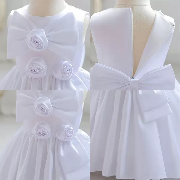 IDOPIP Flower Girl Bowknot Tutu Dress for Kids Baby Princess Wedding Bridesmaid Birthday Party Pageant Baptism Dresses 6M10TWhite  Rose Bow