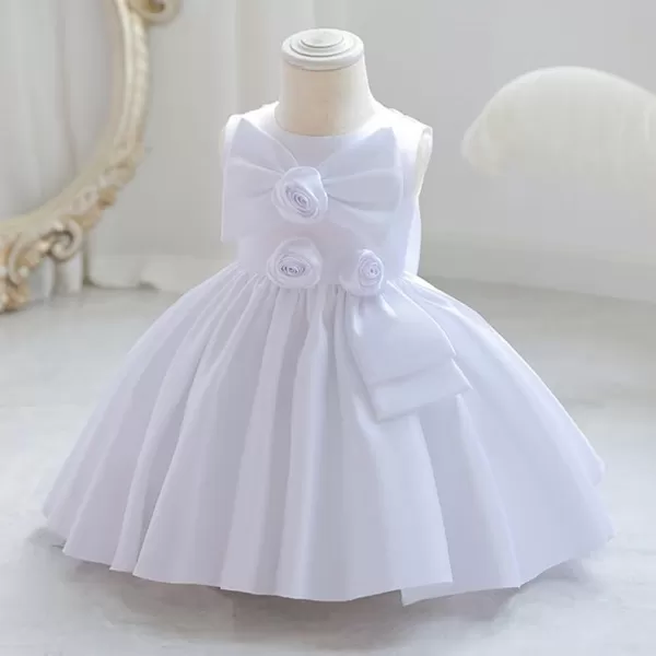 IDOPIP Flower Girl Bowknot Tutu Dress for Kids Baby Princess Wedding Bridesmaid Birthday Party Pageant Baptism Dresses 6M10TWhite  Rose Bow