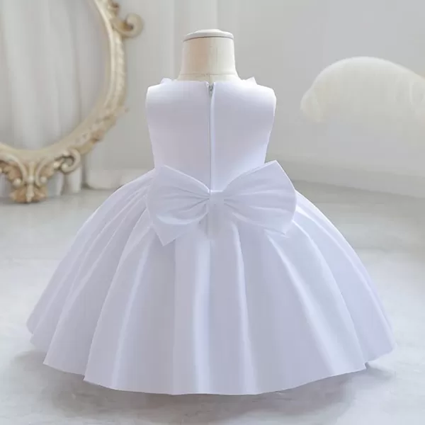 IDOPIP Flower Girl Bowknot Tutu Dress for Kids Baby Princess Wedding Bridesmaid Birthday Party Pageant Baptism Dresses 6M10TWhite  Rose Bow