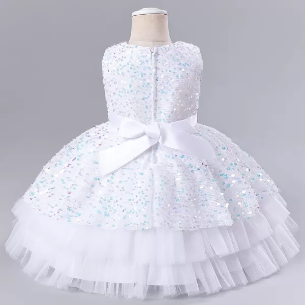 IDOPIP Flower Girl Bowknot Tutu Dress for Kids Baby Princess Wedding Bridesmaid Birthday Party Pageant Baptism Dresses 6M10TWhite  Sequin