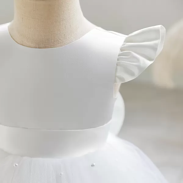 IDOPIP Flower Girl Bowknot Tutu Dress for Kids Baby Princess Wedding Bridesmaid Birthday Party Pageant Baptism Dresses 6M10TWhite  Vback Bow