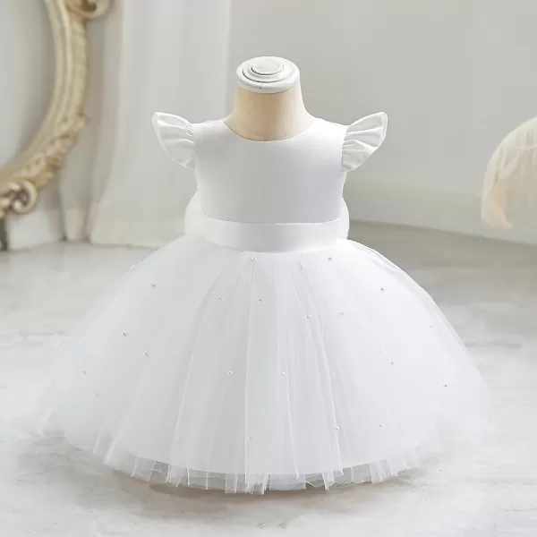 IDOPIP Flower Girl Bowknot Tutu Dress for Kids Baby Princess Wedding Bridesmaid Birthday Party Pageant Baptism Dresses 6M10TWhite  Vback Bow