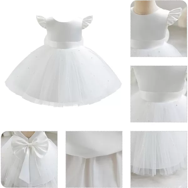 IDOPIP Flower Girl Bowknot Tutu Dress for Kids Baby Princess Wedding Bridesmaid Birthday Party Pageant Baptism Dresses 6M10TWhite  Vback Bow