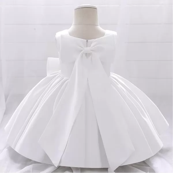 IDOPIP Flower Girl Bowknot Tutu Dress for Kids Baby Princess Wedding Bridesmaid Birthday Party Pageant Baptism Dresses 6M10TWhite