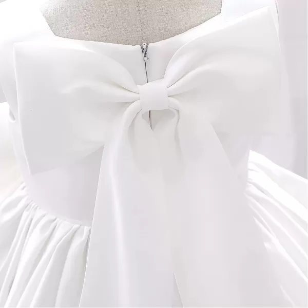 IDOPIP Flower Girl Bowknot Tutu Dress for Kids Baby Princess Wedding Bridesmaid Birthday Party Pageant Baptism Dresses 6M10TWhite