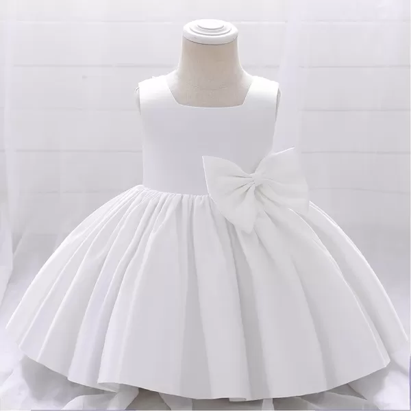 IDOPIP Flower Girl Bowknot Tutu Dress for Kids Baby Princess Wedding Bridesmaid Birthday Party Pageant Baptism Dresses 6M10TWhite