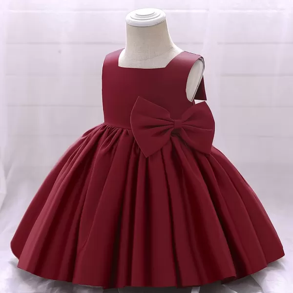 IDOPIP Flower Girl Bowknot Tutu Dress for Kids Baby Princess Wedding Bridesmaid Birthday Party Pageant Baptism Dresses 6M10TWine Red