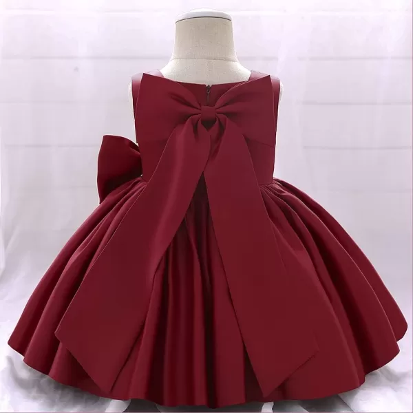 IDOPIP Flower Girl Bowknot Tutu Dress for Kids Baby Princess Wedding Bridesmaid Birthday Party Pageant Baptism Dresses 6M10TWine Red