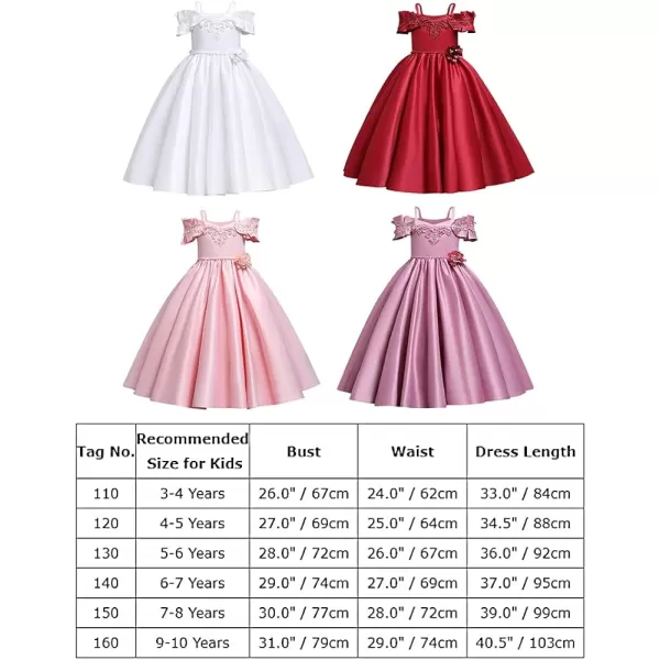 IDOPIP Flower Girl Lace Beaded Off Shoulder Princess Pageant Tulle Gown Formal Bridesmaid Wedding Party Dresses for Kids BabyDark Red