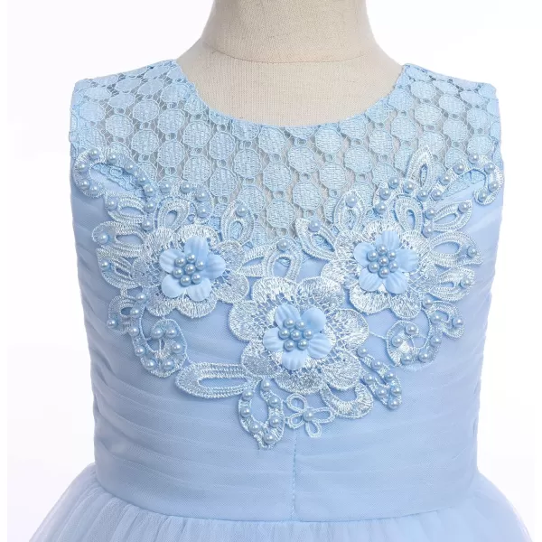 IDOPIP Flower Girl Lace Dress for Kids Wedding Bridesmaid Pageant Party Formal Long Gown Princess Communion Tulle DressesBlue  Beaded