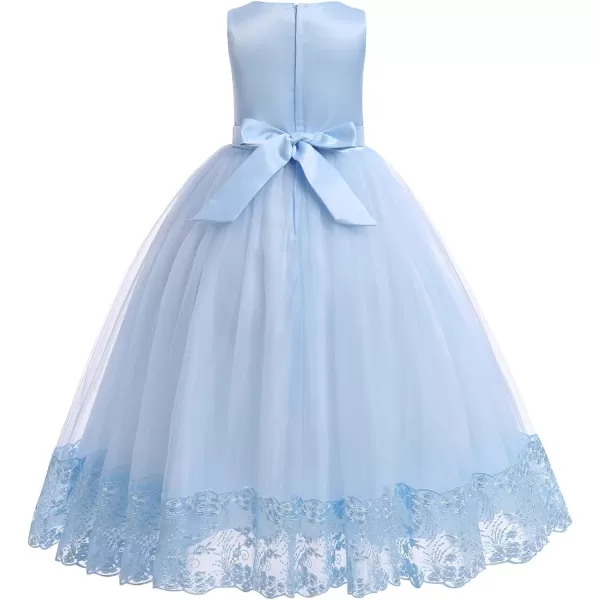 IDOPIP Flower Girl Lace Dress for Kids Wedding Bridesmaid Pageant Party Formal Long Gown Princess Communion Tulle DressesBlue  Beaded