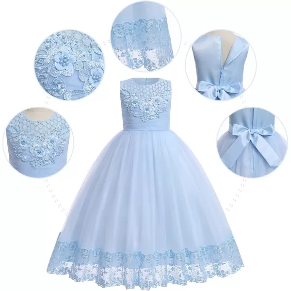 IDOPIP Flower Girl Lace Dress for Kids Wedding Bridesmaid Pageant Party Formal Long Gown Princess Communion Tulle DressesBlue  Beaded