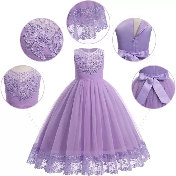 IDOPIP Flower Girl Lace Dress for Kids Wedding Bridesmaid Pageant Party Formal Long Gown Princess Communion Tulle DressesPurple  Beaded