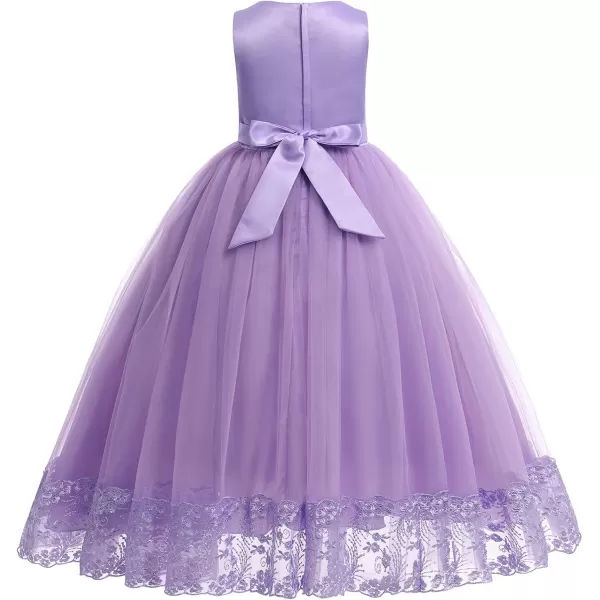 IDOPIP Flower Girl Lace Dress for Kids Wedding Bridesmaid Pageant Party Formal Long Gown Princess Communion Tulle DressesPurple  Beaded