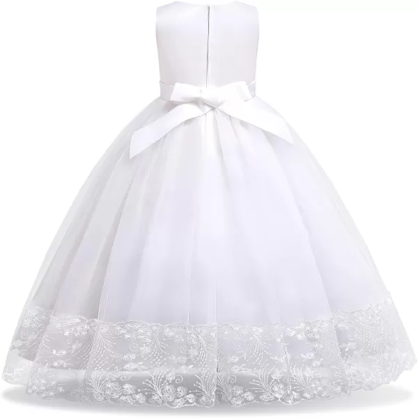 IDOPIP Flower Girl Lace Dress for Kids Wedding Bridesmaid Pageant Party Formal Long Gown Princess Communion Tulle DressesWhite  Beaded