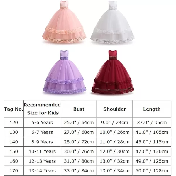 IDOPIP Flower Girl Lace Dress for Kids Wedding Bridesmaid Pageant Party Formal Long Gown Princess Communion Tulle DressesWhite  Ruffle