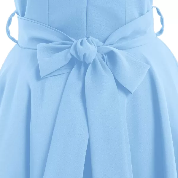 IDOPIP Flower Girl Ruffle Chiffon Dress for Kid Wedding Junior Bridesmaid Communion Party Pageant Long Maxi Dresses with BeltBlue