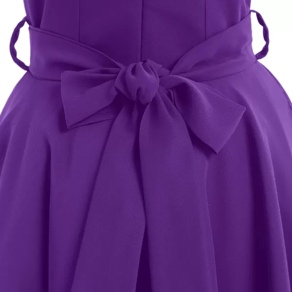 IDOPIP Flower Girl Ruffle Chiffon Dress for Kid Wedding Junior Bridesmaid Communion Party Pageant Long Maxi Dresses with BeltDark Purple